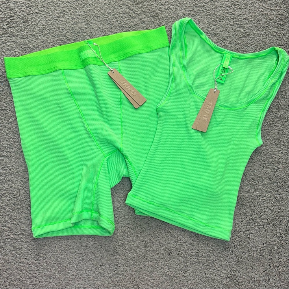 Skims Cotton Rib Boxers and Cotton Rib Tank in Neon Green